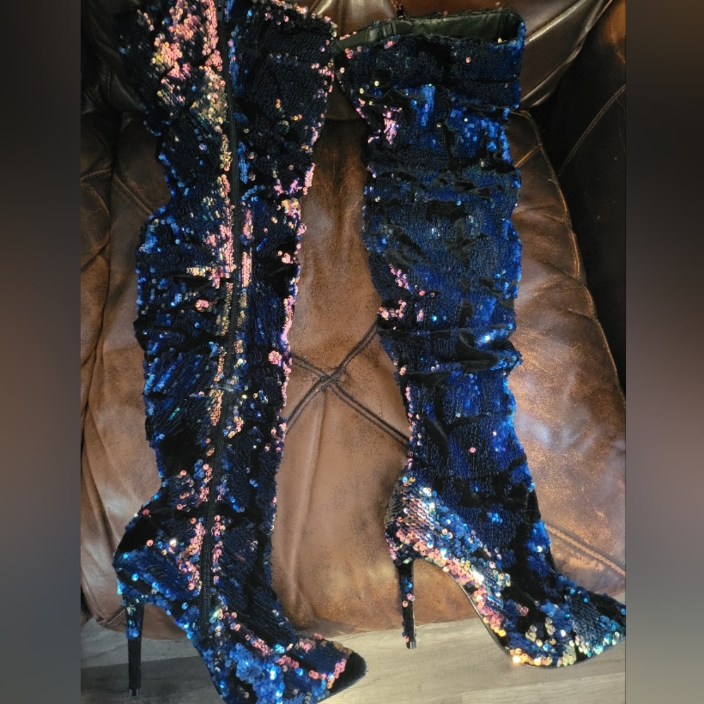 Sequin thigh high boots